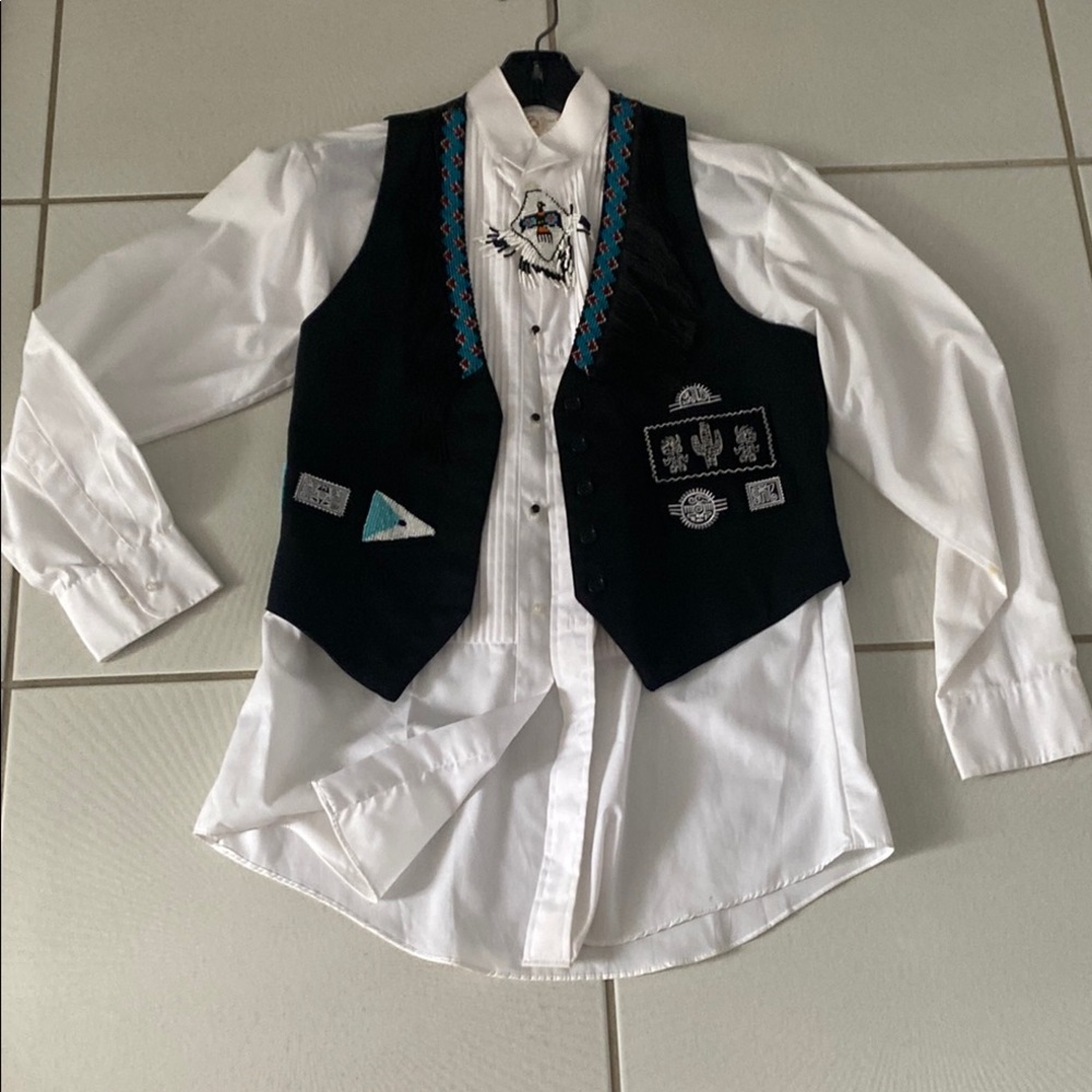 NWOT Vintage 90’s Overqualified embellished tuxedo shirt vest M